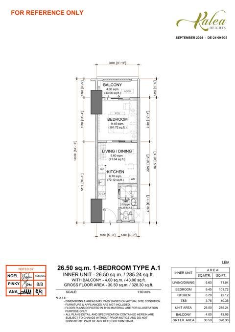 Layout for Type A.1 — 26.50 sqm