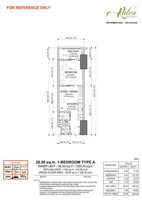 Layout for Type A — 26.50 sqm