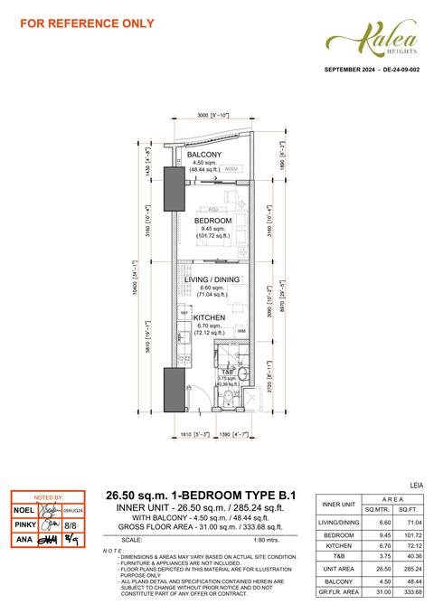 Layout for Type B.1 — 26.50 sqm