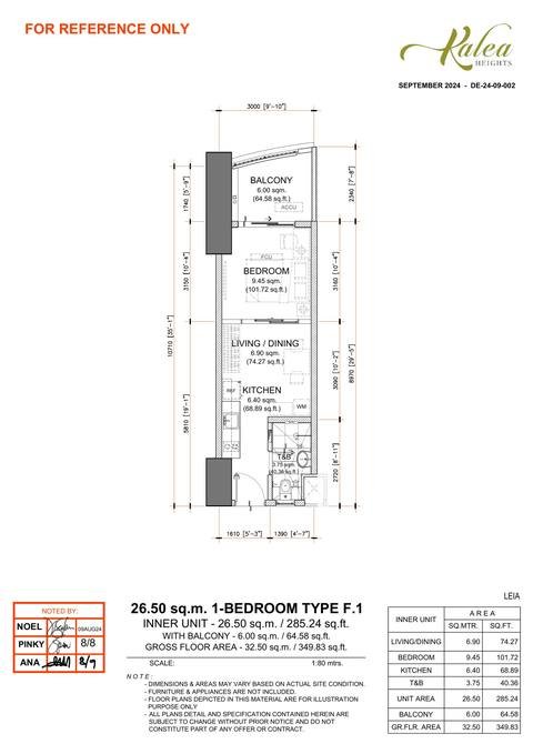 Layout for Type F.1 — 26.50 sqm