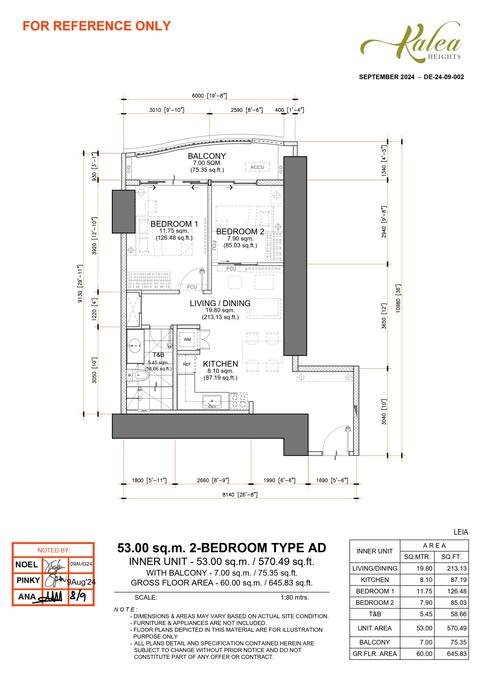 Layout for Type AD — 53.00 sqm