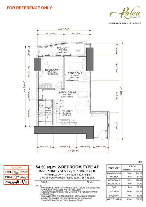 Layout for Type AF — 54.50 sqm
