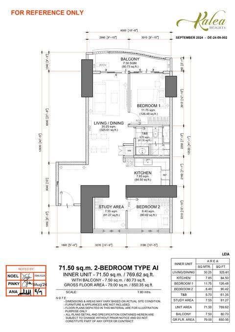 Layout for Type AI — 71.50 sqm