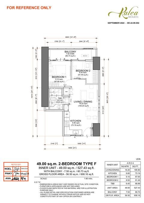 Layout for Type F — 49.00 sqm
