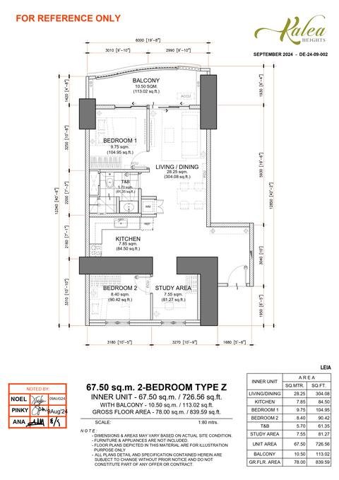 Layout for Type Z — 67.50 sqm